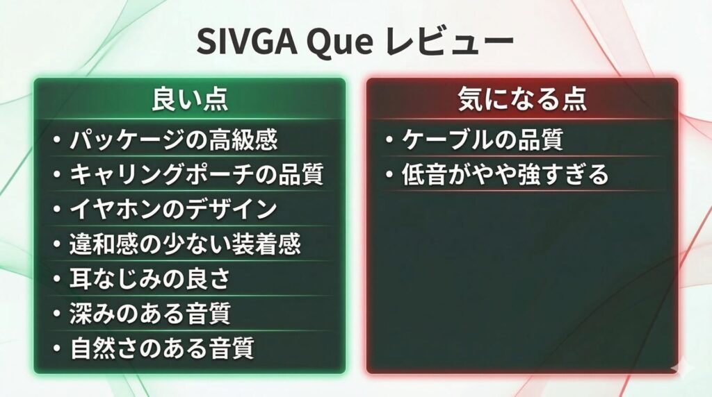 sivga-que-good-bad-points